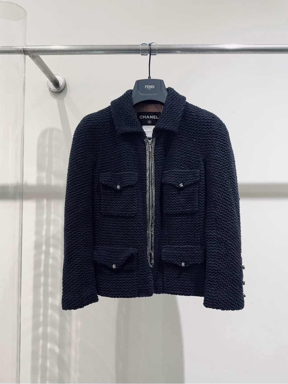 CHANEL Black Textured Zip-Front Jacket